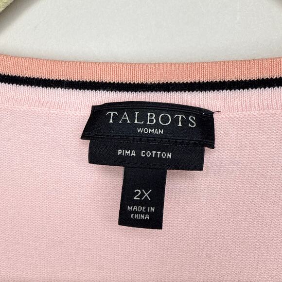 Talbots Woman Pima Cotton Size 2X Pink Contrast Trim Summer Button-Up Cardigan - Picture 5 of 8